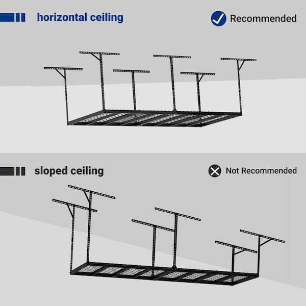 Max Series 48 in. W x 96 in. D x 24 - 40 in. H Black Heavy Duty Ceiling Mounted Overhead Garage Storage Rack
