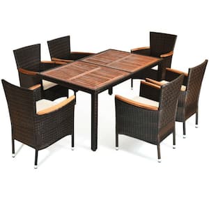 7-Piece Rattan Wicker Outdoor Dining Set with Beige Cushions