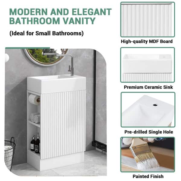 18.6 in. Single Sink White Bath Vanity with White Ceramic Top (Self Assembly Needed)