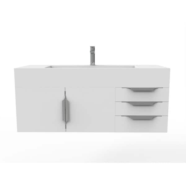 castellousa Nile 48 in. W x 19 in. D x 20 in. H Bath Vanity in Matte White with Chrome Trim and White Solid Surface Top