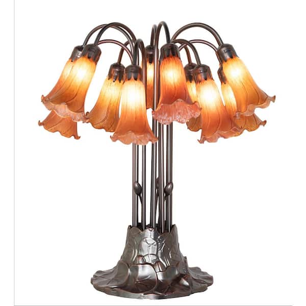 Pond Lily 24 in Mahogany Bronze Victorian Novelty Table Lamp with Amber Glass Shade