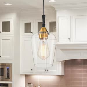 Arlo 1-Light Black and Antique Brass Modern Mini Pendant with Clear Glass Shade