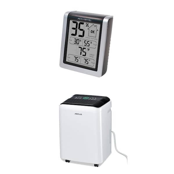 Digital Humidity and Temperature Monitor and 50 pt. 4,500 sq. ft. White Dehumidifier Combo