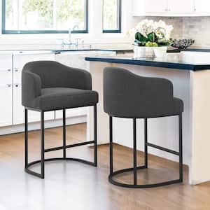 Crystal 26in.Charcoal Gray Linen Fabric Upholstered Counter Stool Kitchen Island Bar Stool with Metal Frame Set of 2