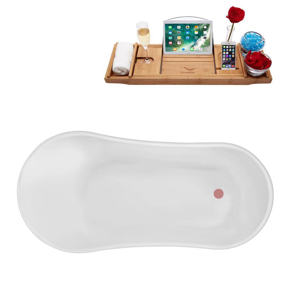 59" Glossy White Acrylic Clawfoot Bathtub with Matte Pink Feet