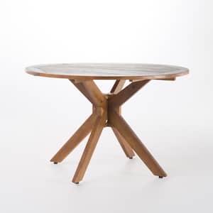 Teak Brown Round Wood Outdoor Dining Table