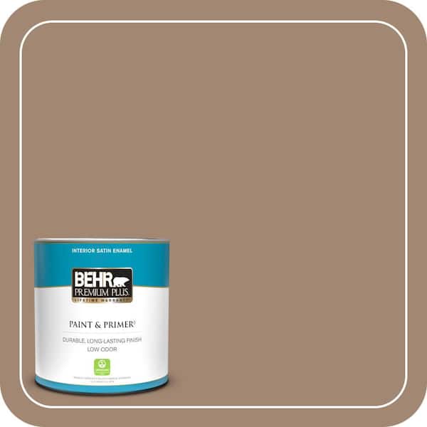 BEHR PREMIUM PLUS 1 qt. #QE-22 Terrazzo Brown Satin Enamel Low Odor Interior Paint & Primer