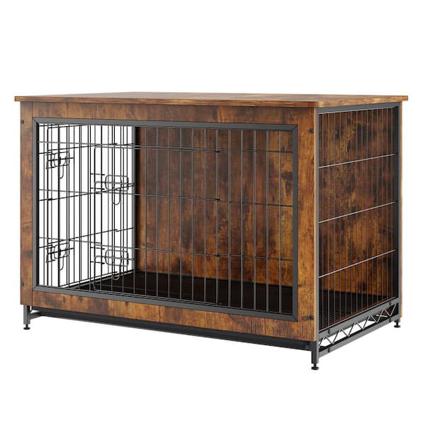 Dog Crate Furniture, 38 in. Wooden Dog Crate, Double Doors, Heavy-Duty Dog Cage End Table, Multi-Purpose Removable Tray
