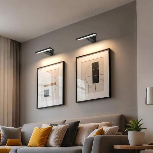 9.5 in. 1-Light Black Integrated LED Picture Light, Dimmable Wall Light for Paintings, Portraits, Frames, 2-Pack