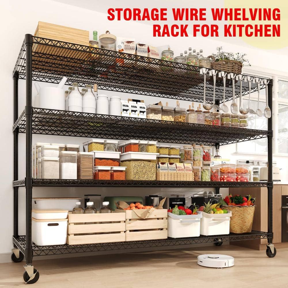 "4-Tier 60""W Rolling Wire Shelving Storage Shelving Unit, Mobile Metal Rack with 4"" Locking Casters & Adjustable Feet" price history on PriceWatchPro
