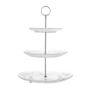 3-Tier Silver Glass Elegant Cake Stand with Durable Borosilicate Glass, Dishware for Snacks, Appetizers, and Cakes