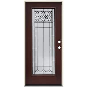 36 in. x 80 in. Left-Hand Full Lite Selwyn Decorative Glass Amaretto Stain Fiberglass Prehung Front Door with Brickmould