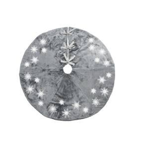 56 in. Snowflake Sequin Soft Plush Furry Light Up Round Christmas Tree Skirt in Grey
