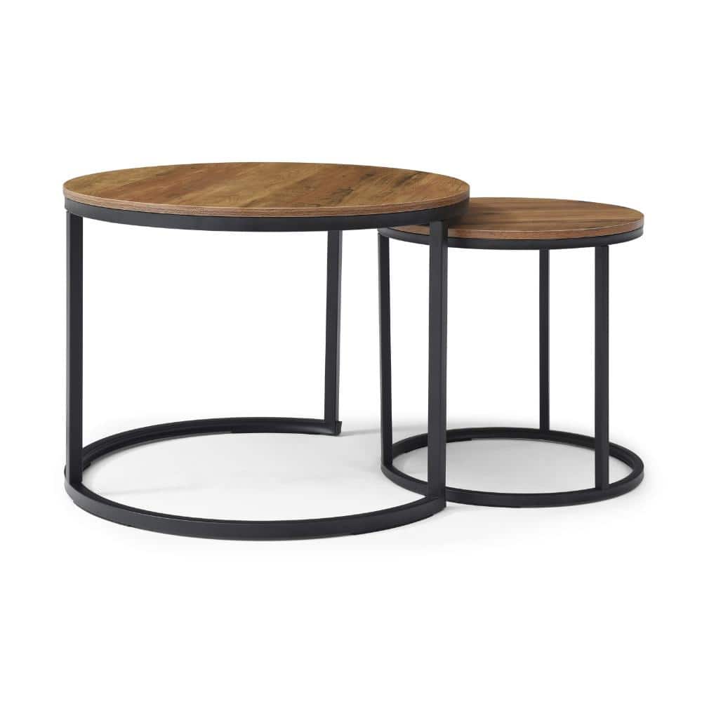 24.6 in. Walnut Round MDF End Table with Sturdy Metal Frame, Set of 2 Nesting Tables for Living Room price history on PriceWatchPro