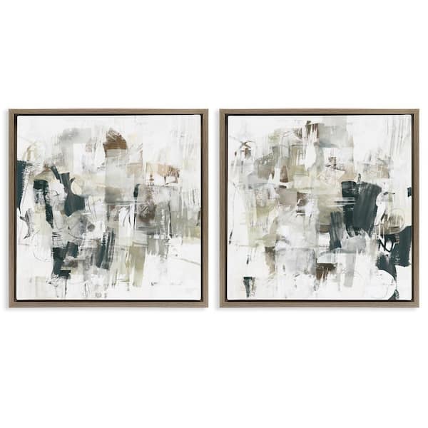 Stupell Industries Distressed Pale Paint by June Erica Vess 2 Pieces Brown Floater Frame Abstract Graphic Art Print 18 in. x 18 in.