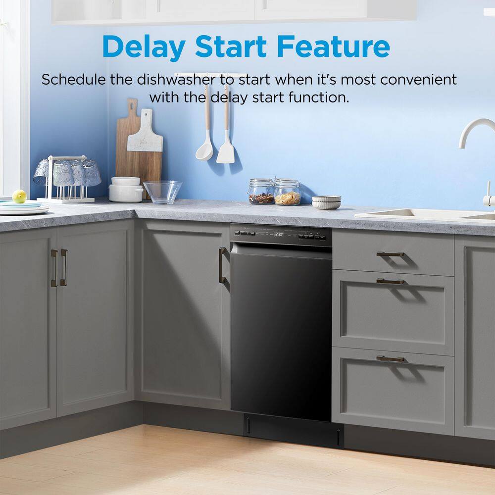 Midea 18-Inch Black Stainless Steel Built-In Dishwasher with Energy Star