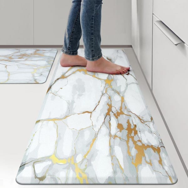 White 17.3 in. x 29 in. Indoor Anti Fatigue Kitchen Rugs