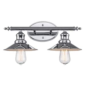 Griswald 16 in. 2-Light Polished Chrome Bathroom Vanity Light Fixture with Metal Shades
