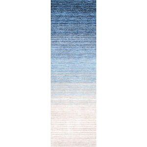 Drey Ombre Shag Blue 3 ft. x 8 ft. Runner Rug