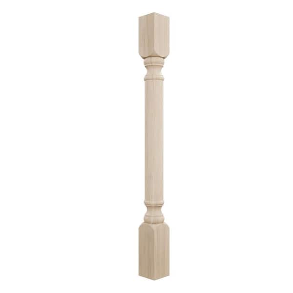 Ekena Millwork 3-3/4 in. x 3-3/4 in. x 35-1/2 in. Unfinished Rubberwood Traditional Cabinet Column