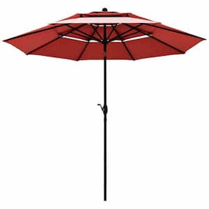 10 ft. 3-Tier Aluminum Outdoor Market Patio Tilt Umbrella Sunshade Shelter with Double Vented and 8-aluminum rib in Red