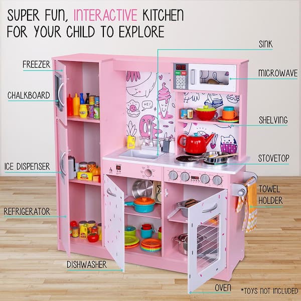 Lil' Jumbl Kids Kitchen Set, Pretend Wooden Play Kitchen, Battery Operated  Icemaker & Microwave with Realistic Sound, Pots & Pan Included - Charcoal -  Yahoo Shopping