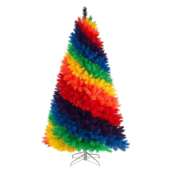 Unbranded Color Burst Rainbow 7 ft. Artificial Unlit Artificial Christmas Tree with Stand
