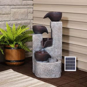 29 in. Aged Tiered Vessels Solar Fountain with Battery Backup