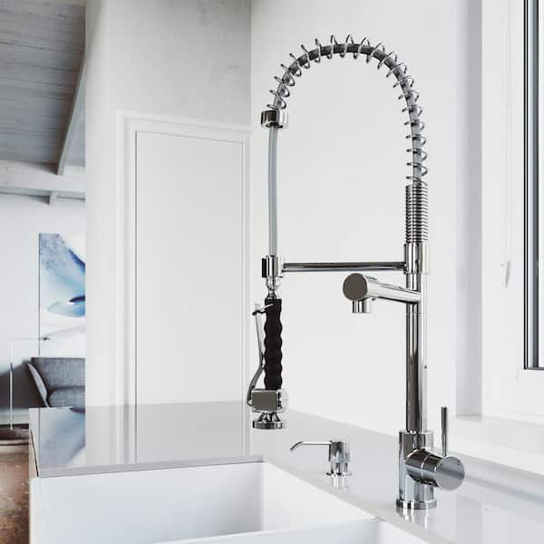 VIGO Zurich Single Handle Pull-Down Sprayer Kitchen Faucet Set with Soap Dispenser in Chrome