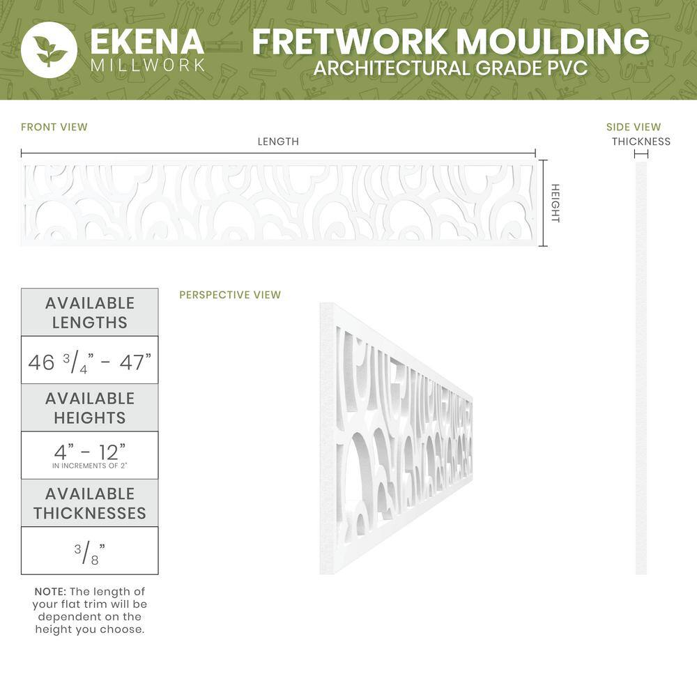 Somerset White PVC Decorative Fretwork Crown Moulding, 47" x 12"