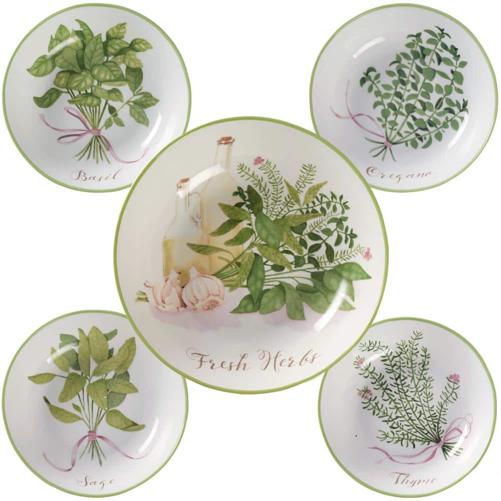Fresh Herbs Ceramic Round Pasta Bowl Set