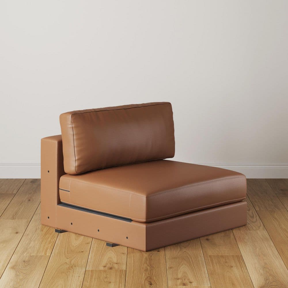 Madison 32 in. Armless Faux Leather Upholstered Rectangle Sofa in Camel/Light Brown Finish, Standard Seat Only