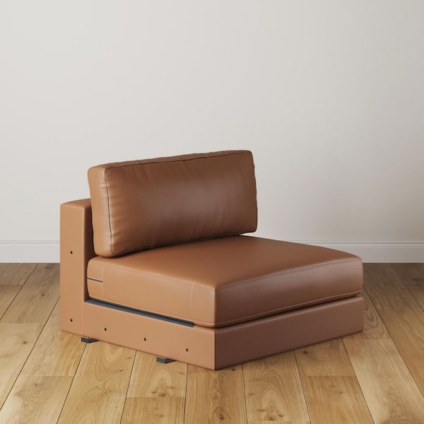 Madison 32 in. Armless Faux Leather Upholstered Rectangle Sofa in Camel/Light Brown Finish, Standard Seat Only