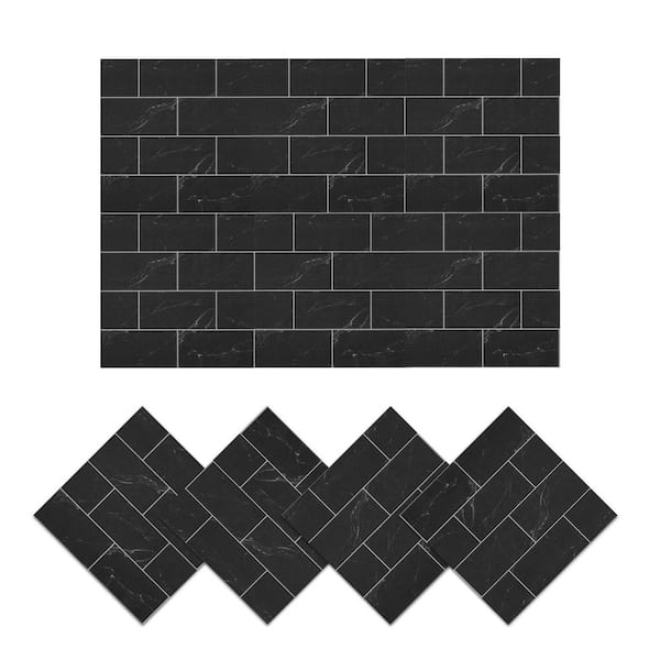 Jeedeson Black 12 in. x 12 in. Vinyl Peel and Stick Backsplash Tile for Kitchen and Bathroom, 10-Pack (Covers 10 sq. ft.)