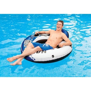 River Run Blue Round Vinyl Inflatable Floating Tube Water Raft for Lake River Pool (4-Pack)