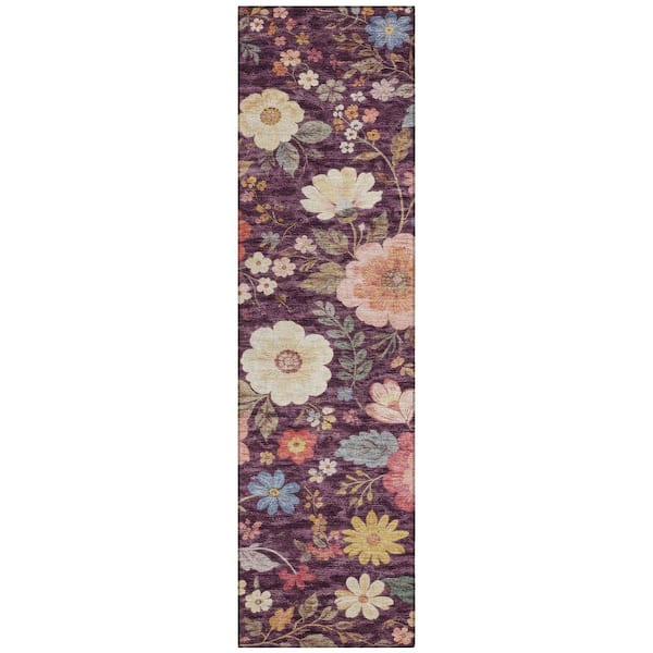 Chantille Machine Washable Indoor/Outdoor Abstract ACN2945 Plum 2 ft. x 7 ft. Runner Rug