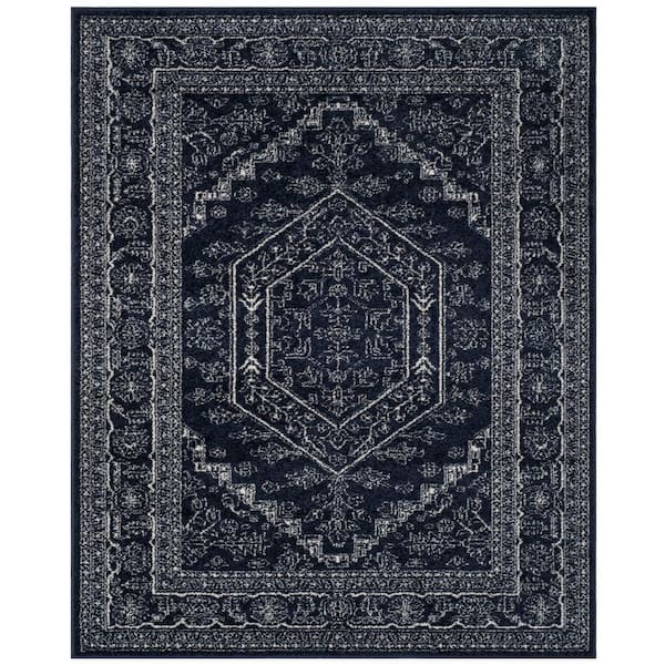 Adirondack Navy/Ivory 11 ft. x 15 ft. Border Medallion Area Rug