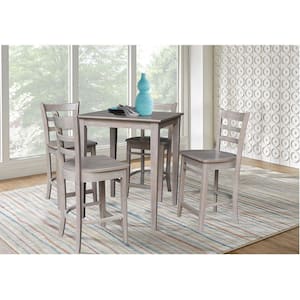 5 PC Set - Taupe Gray Solid Wood 30 in. Square Counter Height Table with 4 Stools