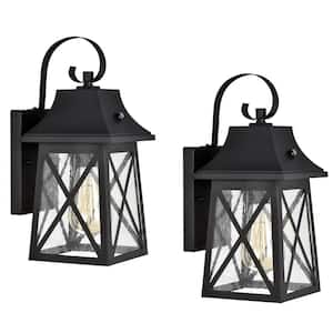 4.72 in. W 1-Light Outdoor Matte Black Wall Sconce with Dusk to Dawn Sensor (Set of 2)