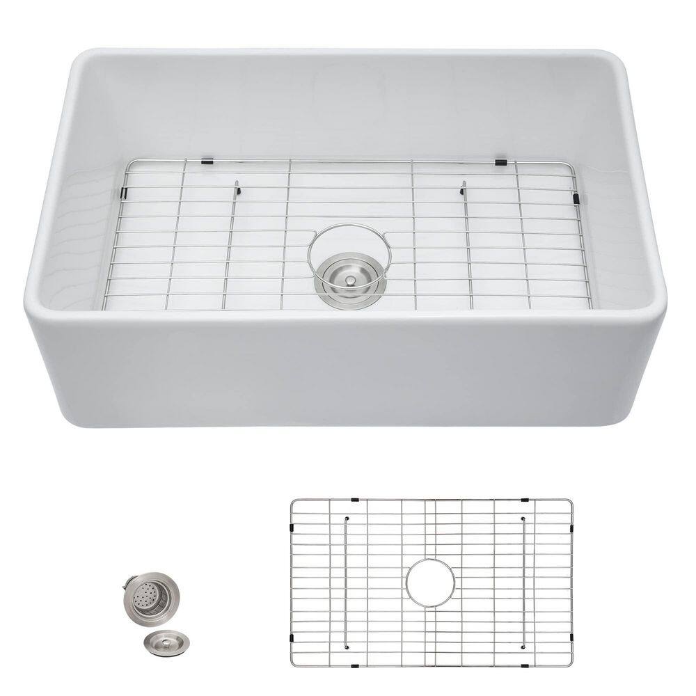 30 in. White Fireclay Farmhouse Kitchen Sink-Apron Front High-Gloss Porcelain Single Bowl Deep Basin price history on PriceWatchPro