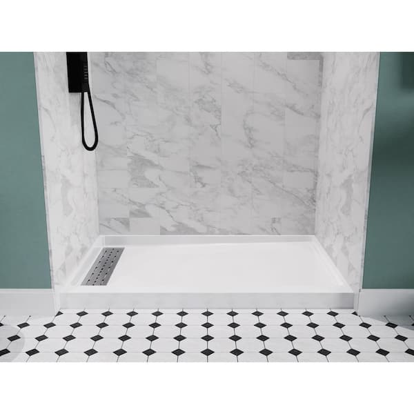 Alexander Base Series 48 in. L x 32 in. W Alcove Shower Shower Pan Base with Left Drain in Glossy White Marine Acrylic