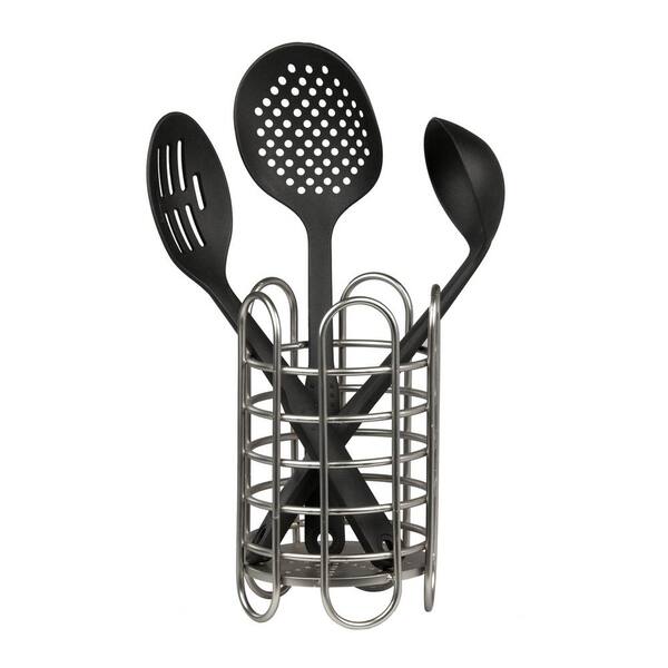 Simplicity Satin Nickel Free-Standing Utensil and Cutlery Holder with Quick Draining Holes Simplicity Satin Nickel Free-Standing Utensil and Cutlery Holder with Quick Draining Holes