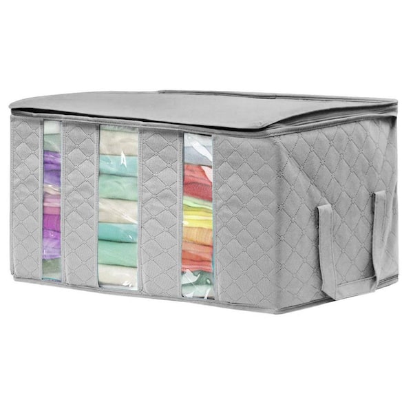 Foldable Storage Bag Organizers with Sections, Window, and Handles, Gray 24 in. x 13 in. Fabric Decorative Box Set of 1