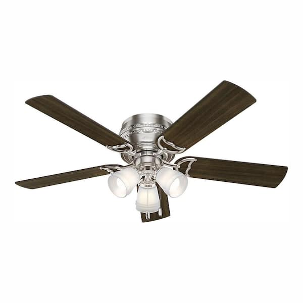 Hunter Prim 52 in. LED Indoor 3-Light Brushed Nickel Flush Mount Ceiling Fan