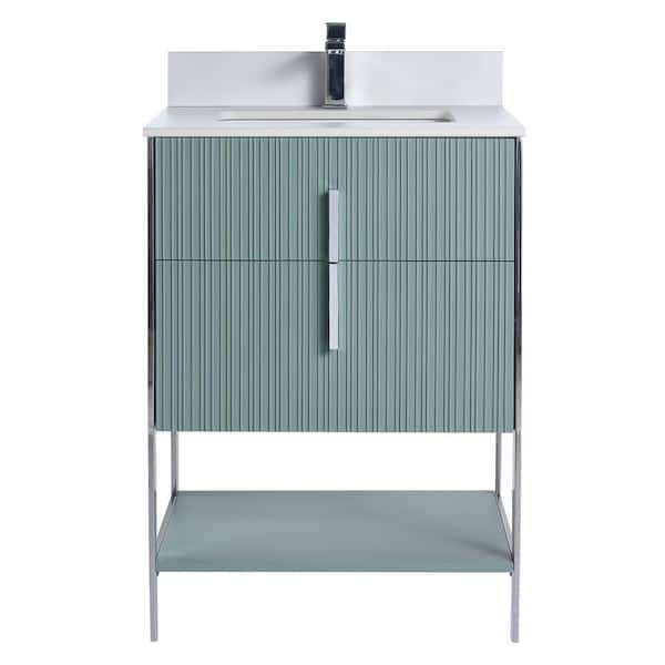 FINE FIXTURES 24 in. W x 18 in. D x 33.5 in. H Mint Green Bath Vanity with White Sintered Stone Top with Chrome Hardware
