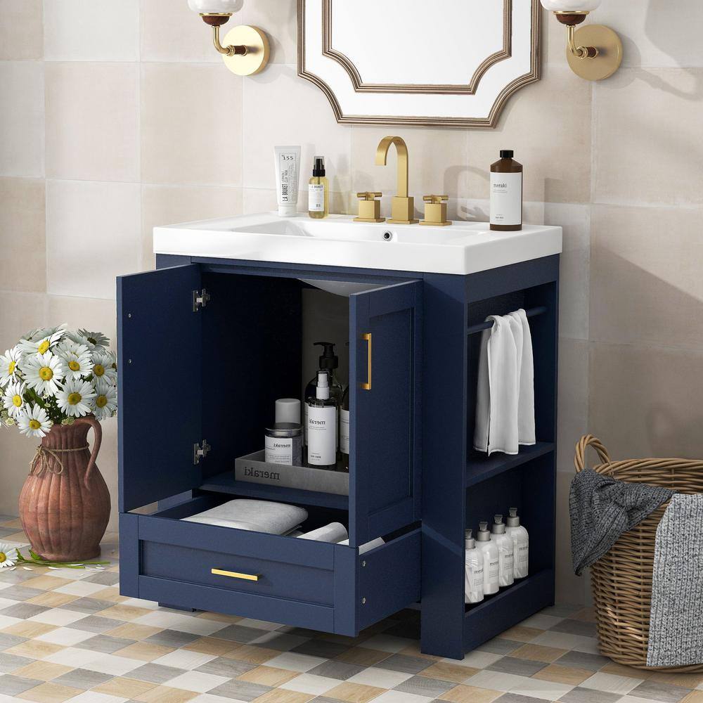 29.5 in. W x 18.11 in. D x 33.46 in. H Freestanding Bath Vanity in Blue wit