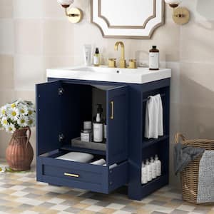 29.5 in. W x 18.11 in. D x 33.46 in. H Freestanding Bath Vanity in Blue with White Ceramic Top and Large Storage Cabinet