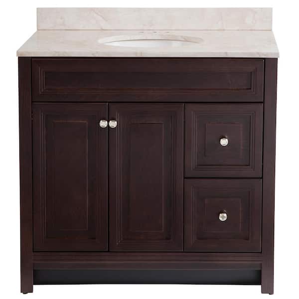 Home Decorators Collection Brinkhill 37 in. W x 22 in. D x 39 in. H Single Sink  Bath Vanity in Chocolate with Dune  Stone Composite Top