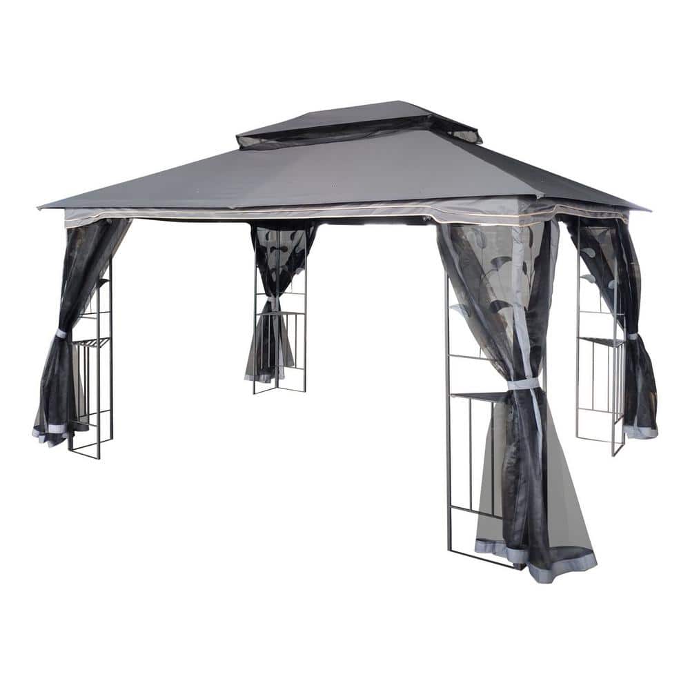 Tidoin 13 ft. x 10 ft. Gray Outdoor Patio Gazebo Canopy Tent with