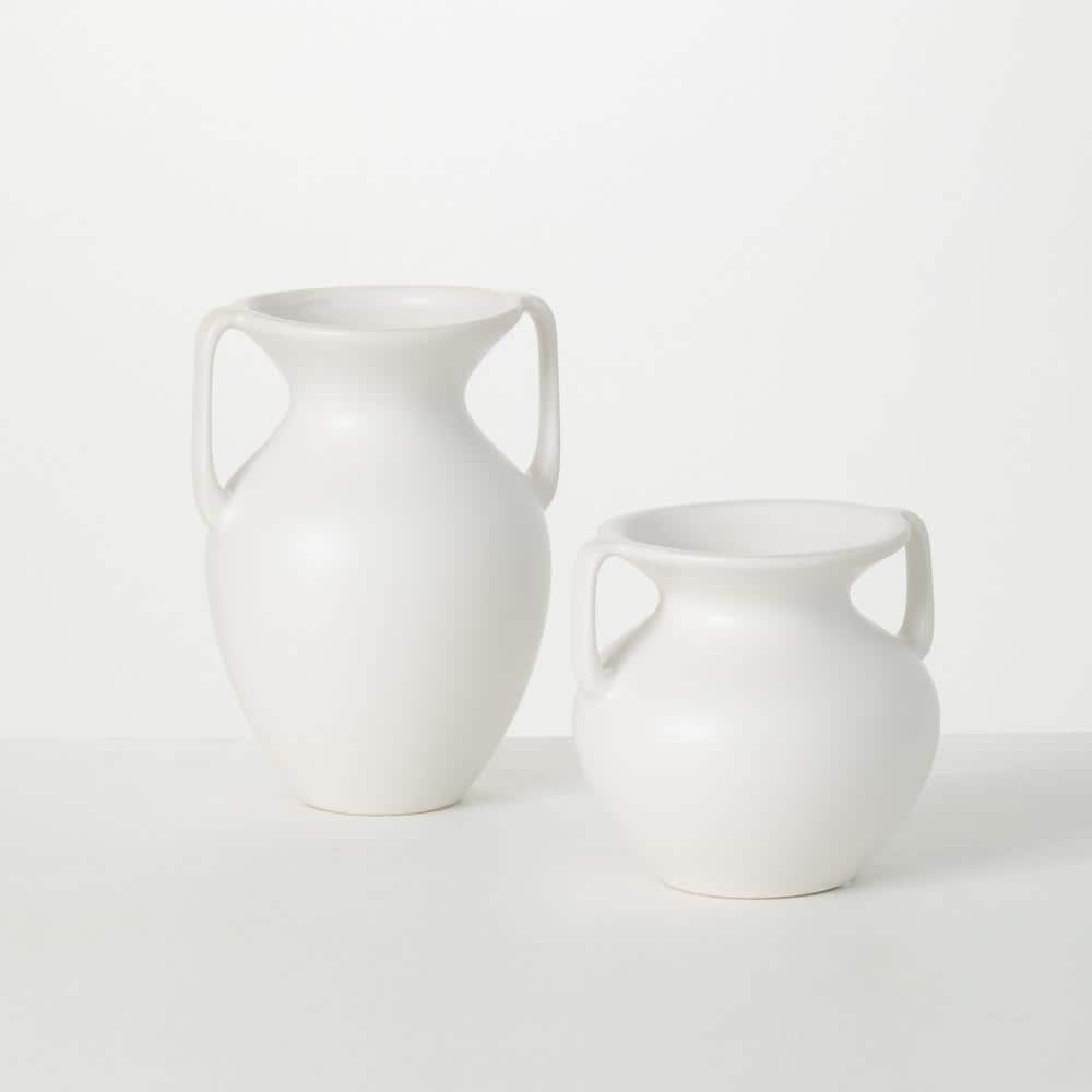 SULLIVANS 9 and 6 White Bisque Ceramic Handled Ceramic Urn (Set of 2)  CM2983 - The Home Depot